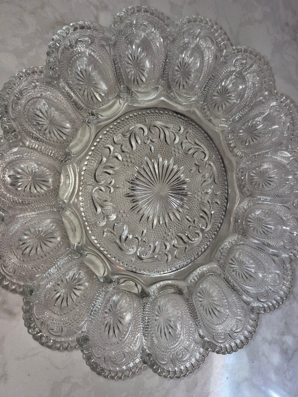 Vintage Clear Pressed Glass Deviled Egg/Oyster Serving Plate - Picture 5 of 7